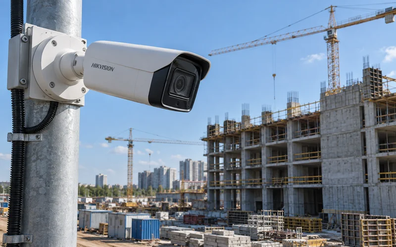 Hikvision на мачте. Над стройкой.