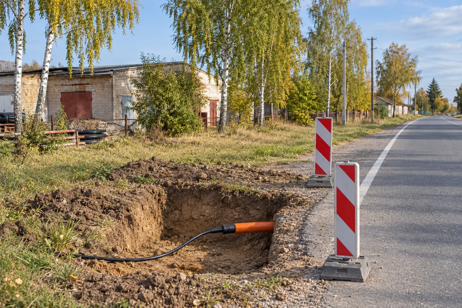 Труба с оптикой. Выход после прокола под дорогой.